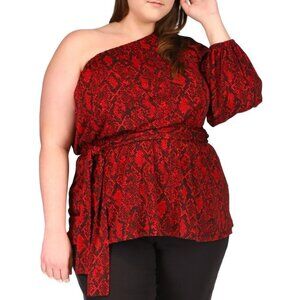 NEW Michael Kors One-Shoulder Beltd Python/Rep Tunic Top Crimson Sz. Plus 0X $88